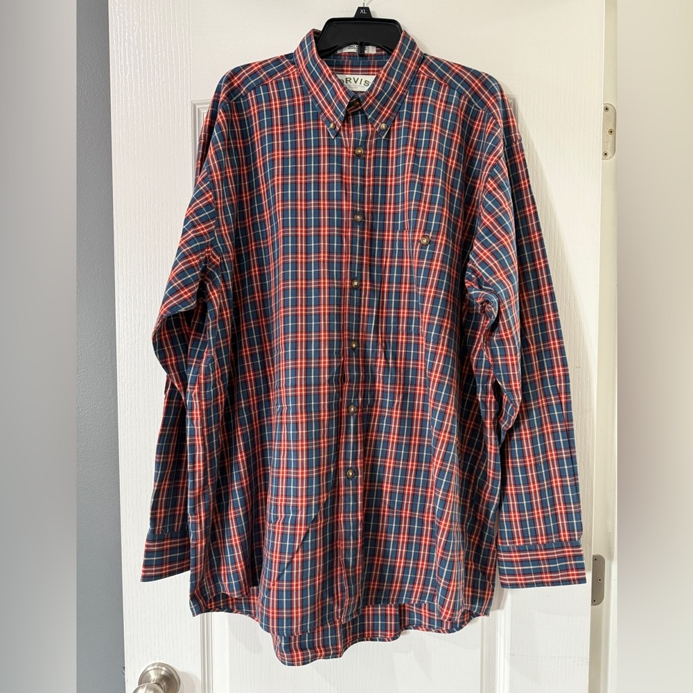 Orvis Plaid‎ Shirt Red Blue Size XL